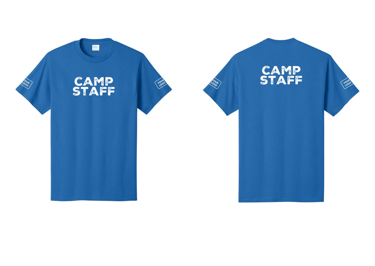NYC Factory Custom Logo Camp Staff T-Shirt - Front + Back + Your Logo Sleeves - Royal