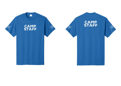 NYC Factory Unisex Custom Logo Camp Staff T-Shirt - Front + Back + Your Logo Sleeves - Royal