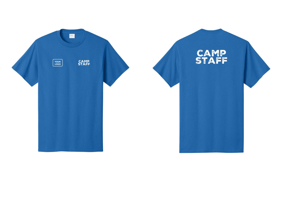 NYC Factory Custom Logo Camp Staff T-Shirt - CAMP STAFF + Your Logo + Back - Royal