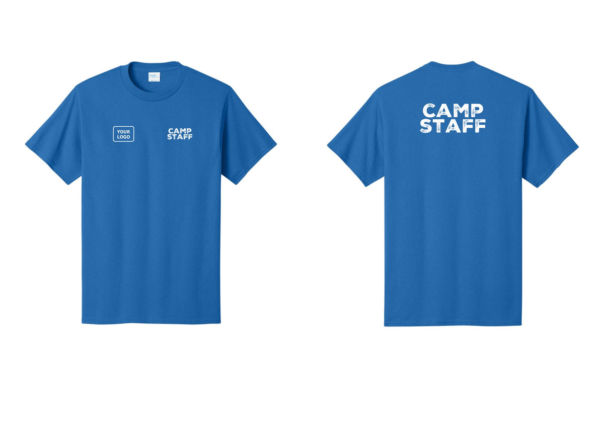NYC Factory Unisex Custom Logo Camp Staff T-Shirt - CAMP STAFF + Your Logo + Back - Royal