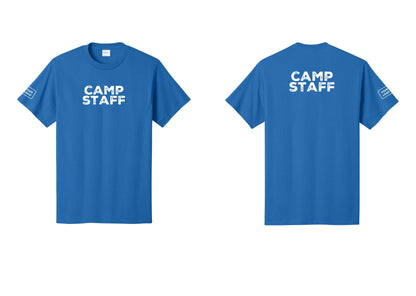 NYC Factory Unisex Custom Logo Camp Staff T-Shirt - Front + Back + Your Logo Sleeve - Royal