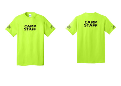 NYC Factory Unisex Custom Logo Camp Staff T-Shirt - Front + Back + Your Logo Sleeves - Safety Green