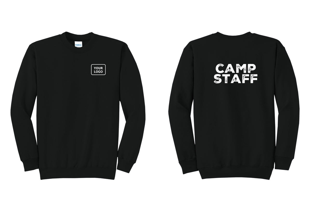NYC Factory Custom Logo Camp Staff Cotton Fleece Crewneck Sweatshirt (Rustic) - Your Logo + Back - Black
