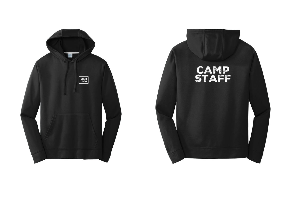 NYC Factory Custom Logo Camp Staff Performance Hooded Fleece Pullover Sweatshirt (Rustic) - Your Logo + Back - Black