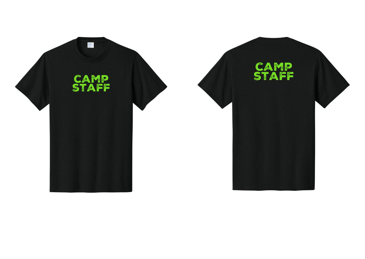 NYC Factory Unisex Camp Staff Charcoal T-Shirt - Front + Back - Black / Neon