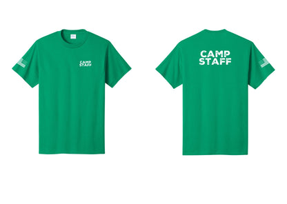 NYC Factory Camp Staff T-Shirt - Chest + Back + US Flag Sleeve - Kelly