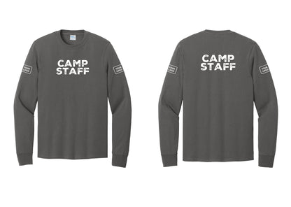 NYC Factory Custom Logo Camp Staff Cotton Long Sleeve T-Shirt (Rustic) - Front + Back + Your Logo Sleeves - Charcoal