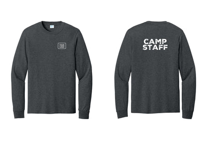 NYC Factory Custom Logo Camp Staff Cotton Long Sleeve T-Shirt (Rustic) - Your Logo + Back - Dark Heather Grey