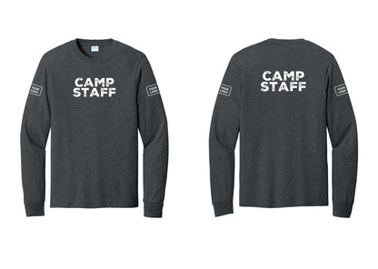 NYC Factory Custom Logo Camp Staff Cotton Long Sleeve T-Shirt (Rustic) - Front + Back + Your Logo Sleeves - Dark Heather Grey