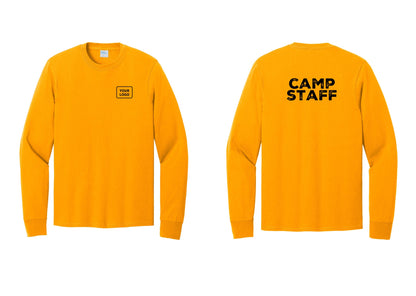 NYC Factory Custom Logo Camp Staff Cotton Long Sleeve T-Shirt (Rustic) - Your Logo + Back - Gold