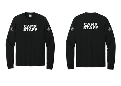 NYC Factory Custom Logo Camp Staff Cotton Long Sleeve T-Shirt (Rustic) - Front + Back + Your Logo Sleeves - Black