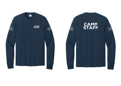 NYC Factory Custom Logo Camp Staff Cotton Long Sleeve T-Shirt (Rustic) - Chest + Back + Your Logo Sleeves - Navy