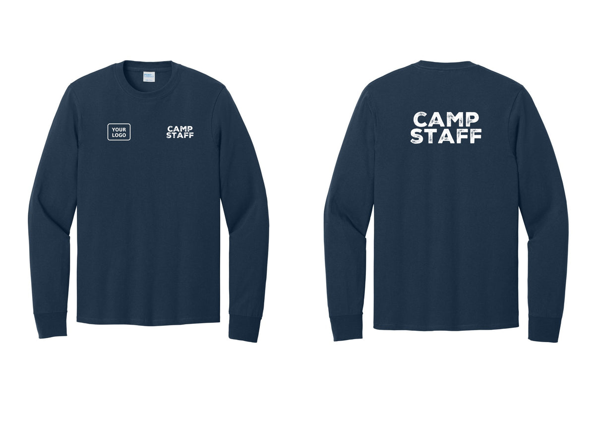 NYC Factory Custom Logo Camp Staff Cotton Long Sleeve T-Shirt (Rustic) - CAMP STAFF + Your Logo + Back - Navy