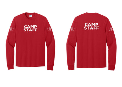 NYC Factory Custom Logo Camp Staff Cotton Long Sleeve T-Shirt (Rustic) - Front + Back + Your Logo Sleeves - Red