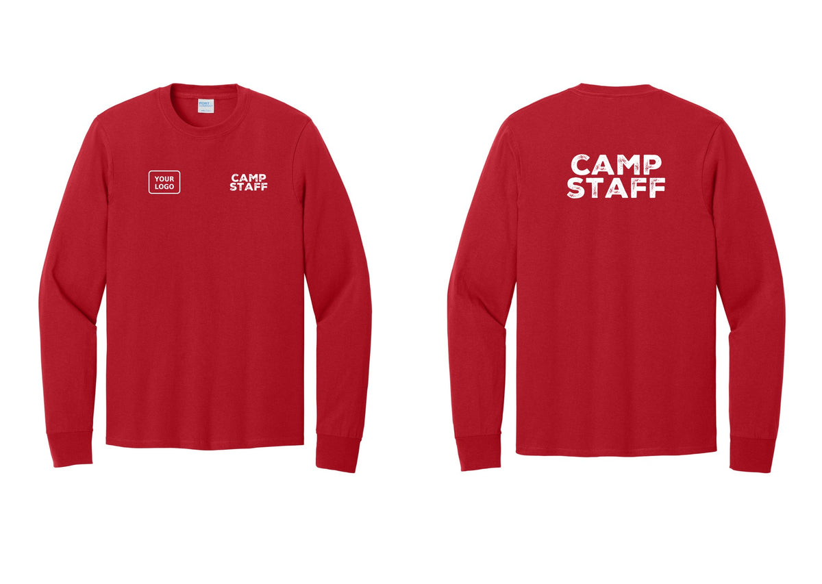 NYC Factory Custom Logo Camp Staff Cotton Long Sleeve T-Shirt (Rustic) - CAMP STAFF + Your Logo + Back - Red