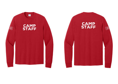NYC Factory Custom Logo Camp Staff Cotton Long Sleeve T-Shirt (Rustic) - Front + Back + Your Logo Sleeve - Red