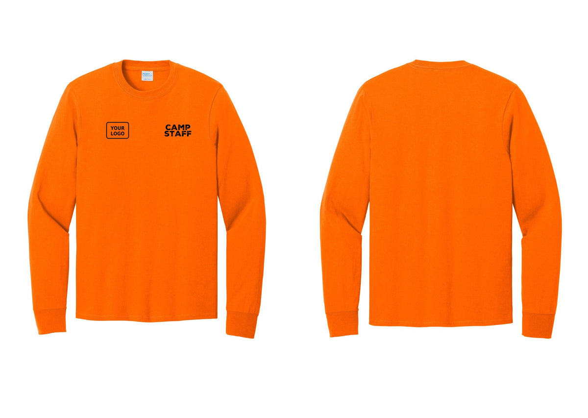 NYC Factory Custom Logo Camp Staff Cotton Long Sleeve T-Shirt (Rustic) - CAMP STAFF + Your Logo - Safety Orange
