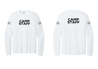 NYC Factory Custom Logo Camp Staff Cotton Long Sleeve T-Shirt (Rustic) - Front + Back + Your Logo Sleeves - White