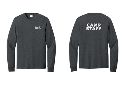 NYC Factory Camp Staff Cotton Long Sleeve T-Shirt (Rustic) - Chest + Back - Dark Heather Grey