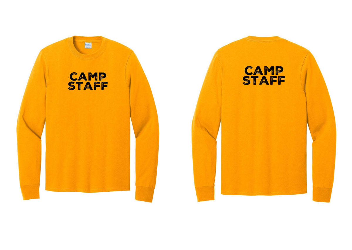 NYC Factory Camp Staff Cotton Long Sleeve T-Shirt (Rustic) - Front + Back - Gold