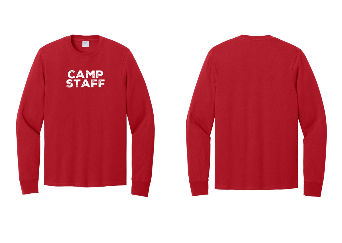NYC Factory Camp Staff Cotton Long Sleeve T-Shirt (Rustic) - Front Only - Red
