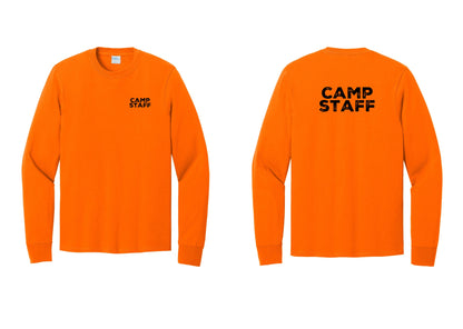 NYC Factory Camp Staff Cotton Long Sleeve T-Shirt (Rustic) - Chest + Back - Safety Orange