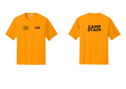 NYC Factory Custom Logo Camp Staff Performance T-Shirt (Rustic) - CAMP STAFF + Your Logo + Back - Gold