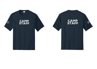 NYC Factory Custom Logo Camp Staff Performance T-Shirt (Rustic) - Front + Back + Your Logo Sleeve - Navy