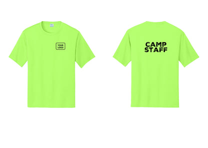 NYC Factory Custom Logo Camp Staff Performance T-Shirt (Rustic) - Your Logo + Back - Neon Green