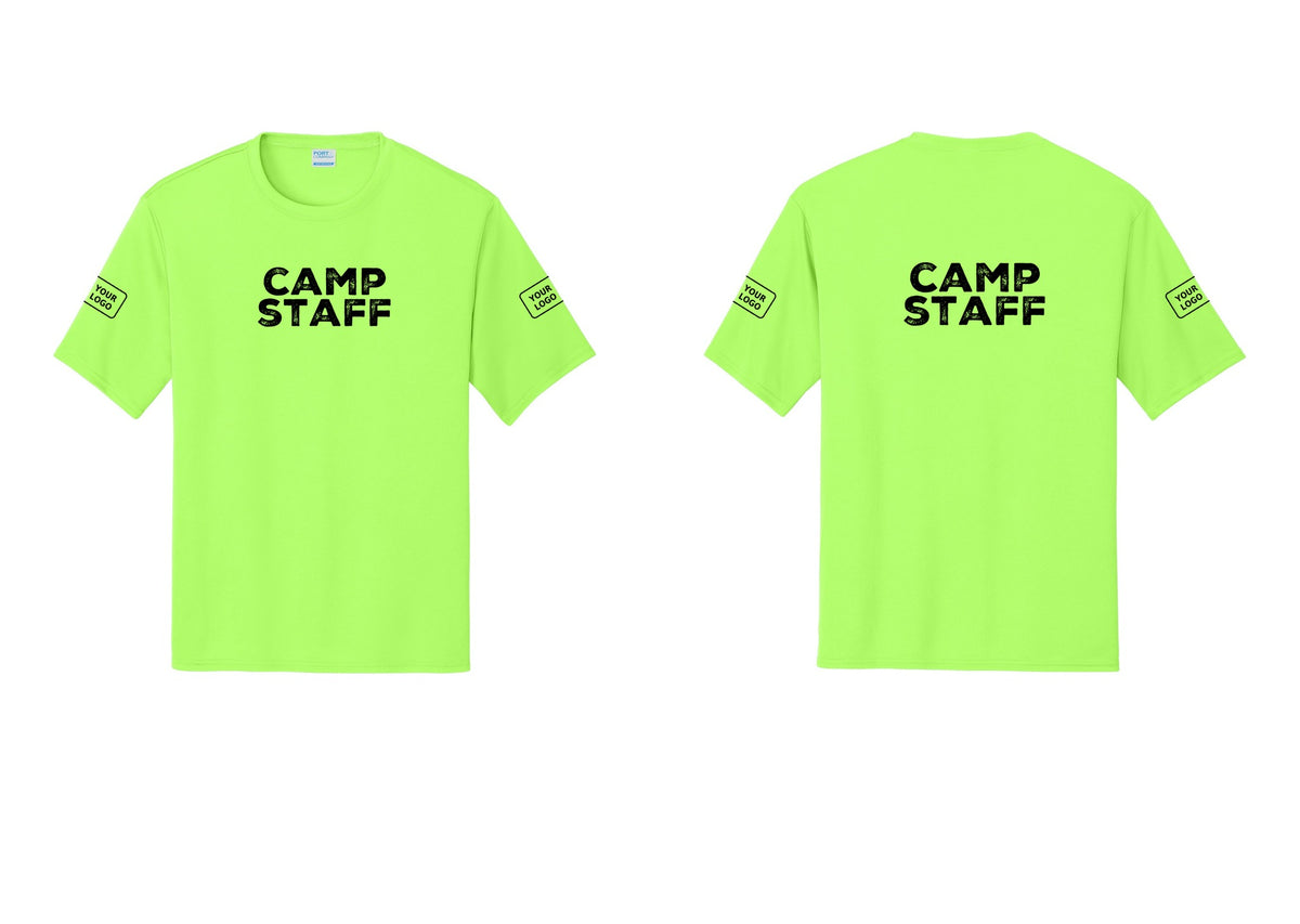 NYC Factory Custom Logo Camp Staff Performance T-Shirt (Rustic) - Front + Back + Your Logo Sleeves - Neon Green