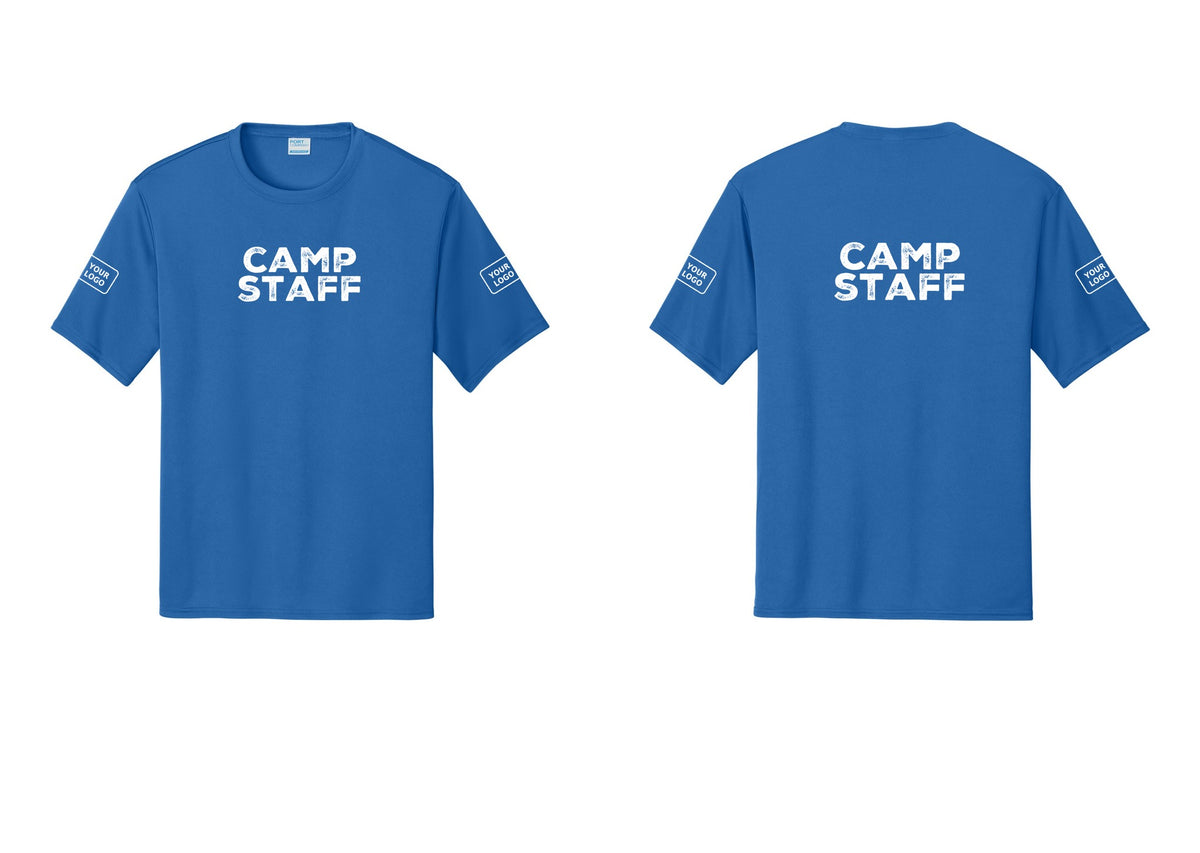 NYC Factory Custom Logo Camp Staff Performance T-Shirt (Rustic) - Front + Back + Your Logo Sleeves - Royal