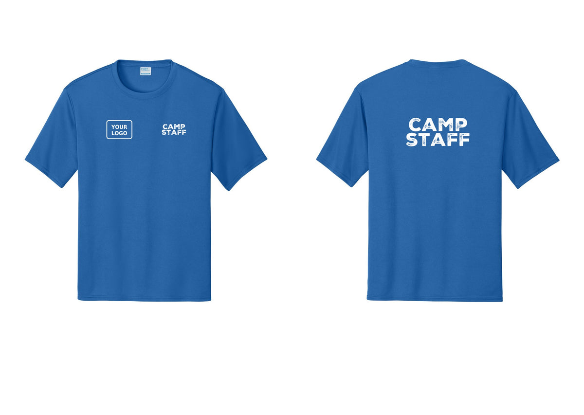 NYC Factory Custom Logo Camp Staff Performance T-Shirt (Rustic) - CAMP STAFF + Your Logo + Back - Royal