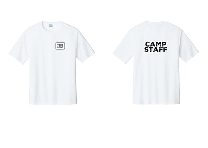 NYC Factory Custom Logo Camp Staff Performance T-Shirt (Rustic) - Your Logo + Back - White
