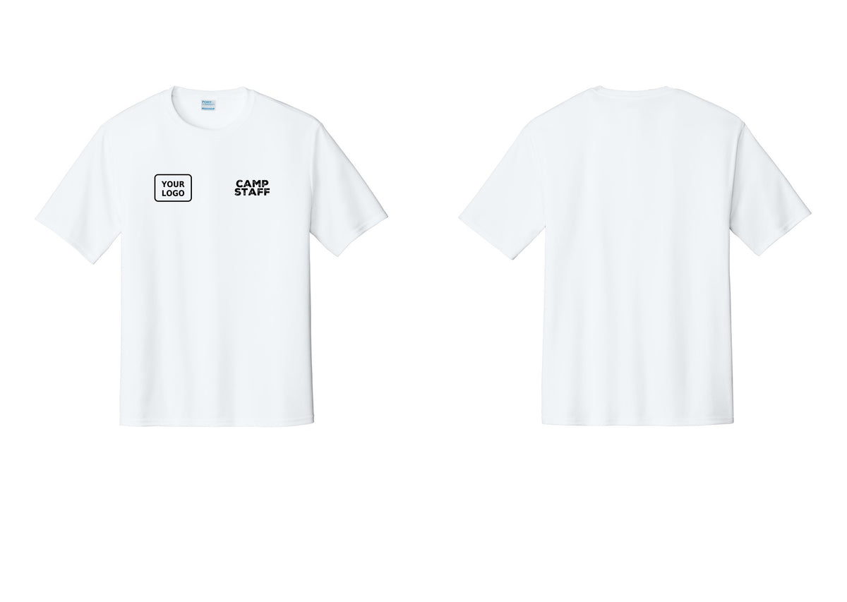 NYC Factory Custom Logo Camp Staff Performance T-Shirt (Rustic) - CAMP STAFF + Your Logo - White