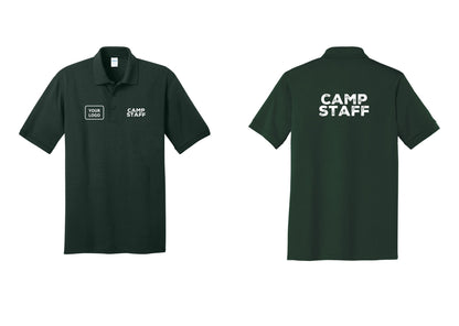 NYC Factory Custom Logo Camp Staff Polo Shirt (Rustic) - CAMP STAFF + Your Logo + Back - Dark Green