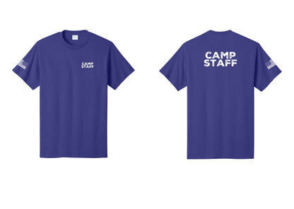 NYC Factory Camp Staff T-Shirt - Chest + Back + US Flag Sleeve - Purple