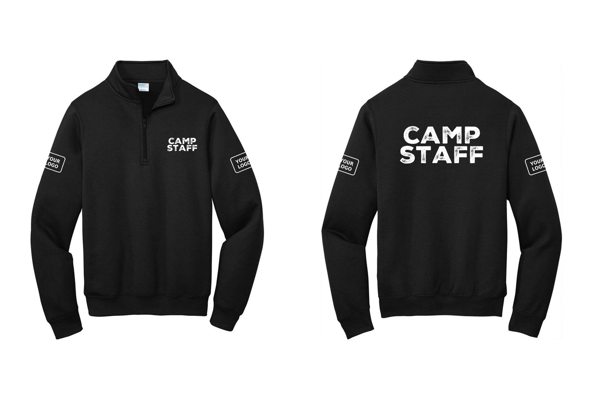 NYC Factory Custom Logo Camp Staff Cotton Fleece 1/4-Zip Pullover Sweatshirt (Rustic) - Chest + Back + Your Logo Sleeves - Black