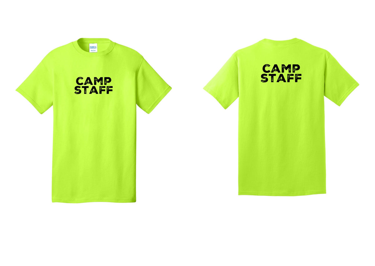 NYC Factory Unisex Camp Staff Charcoal T-Shirt - Front + Back - Safety Green