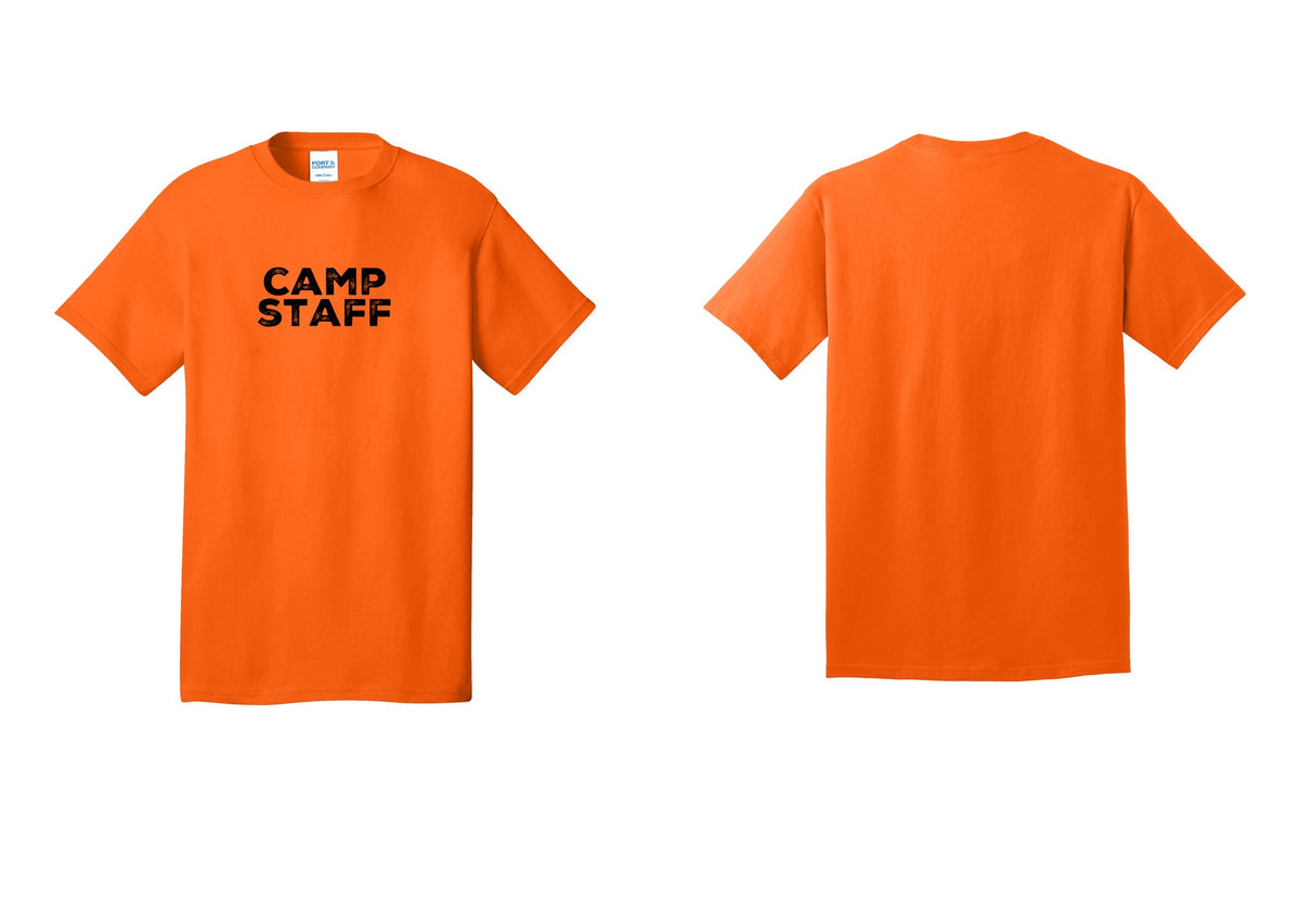 NYC Factory Unisex Camp Staff Charcoal T-Shirt - Front Only - Safety Orange