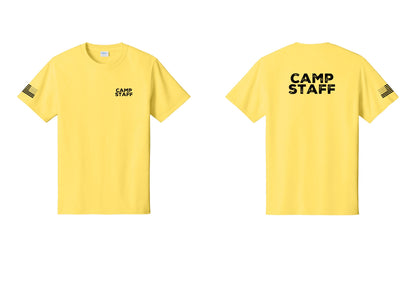 NYC Factory Camp Staff T-Shirt - Chest + Back + US Flag Sleeve - Yellow