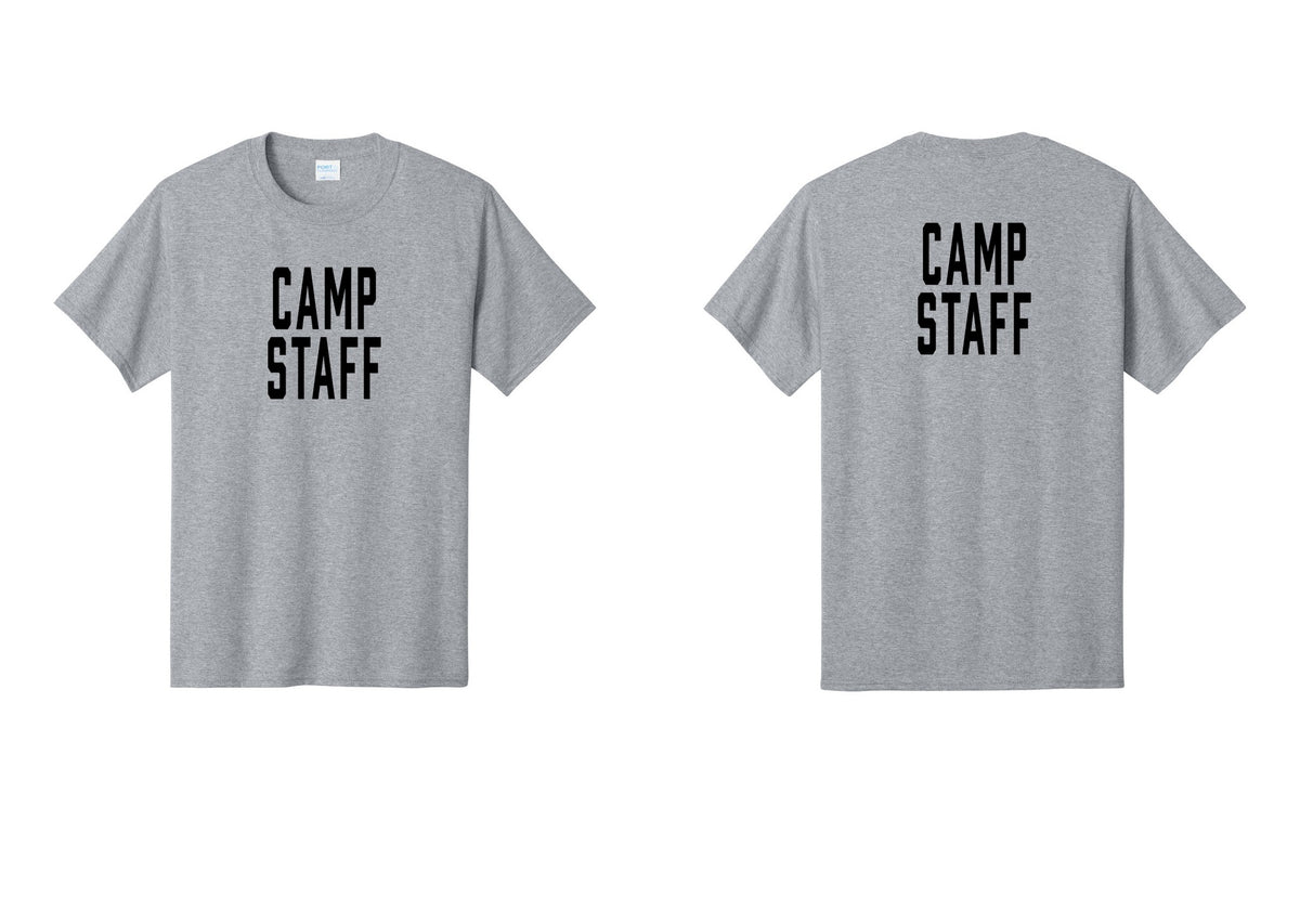 NYC Factory Camp Staff T-Shirt, Condensed Lettering - Front + Back - Athletic Heather