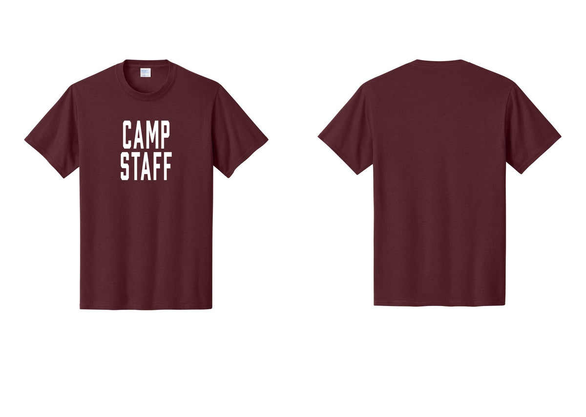 NYC Factory Camp Staff T-Shirt, Condensed Lettering - Front Only - Athletic Maroon