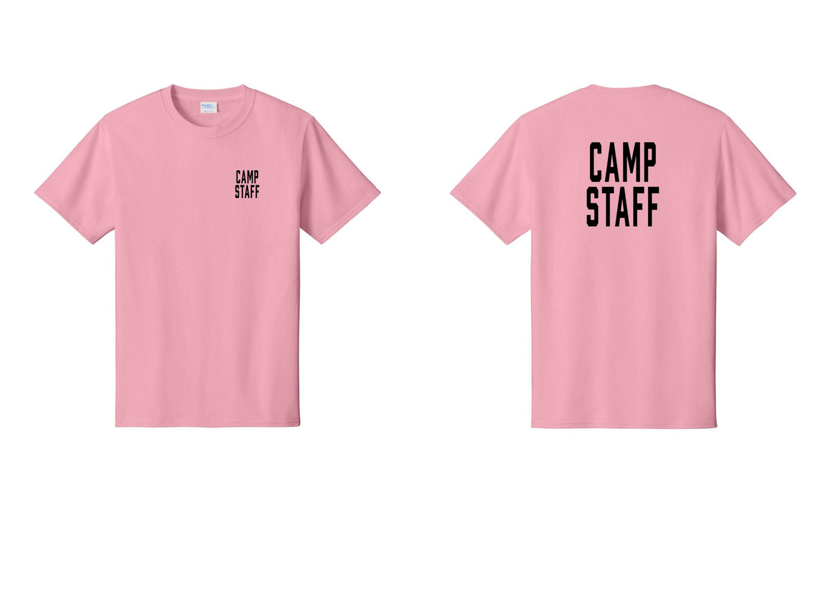 NYC Factory Camp Staff T-Shirt, Condensed Lettering - Chest + Back - Candy Pink