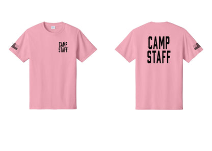 NYC Factory Unisex Camp Staff Classic T-Shirt - Chest + Back + US Flag Sleeve - Candy Pink