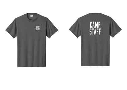NYC Factory Camp Staff T-Shirt, Condensed Lettering - Chest + Back - Charcoal