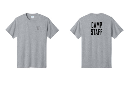 NYC Factory Custom Logo Camp Staff T-Shirt, Condensed Lettering - Your Logo + Back - Athletic Heather