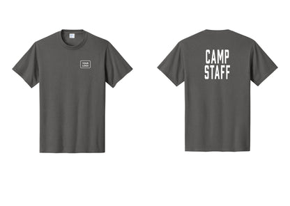 NYC Factory Custom Logo Camp Staff T-Shirt, Condensed Lettering - Your Logo + Back - Charcoal