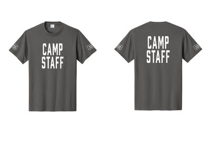 NYC Factory Unisex Custom Logo Camp Staff T-Shirt - Front + Back + Your Logo Sleeves - Charcoal