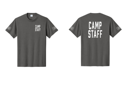 NYC Factory Unisex Custom Logo Camp Staff T-Shirt - Chest + Back + Your Logo Sleeves - Charcoal