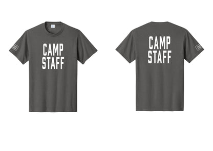 NYC Factory Unisex Custom Logo Camp Staff T-Shirt - Front + Back + Your Logo Sleeve - Charcoal